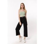Darkly Jeans Süper Yüksek Bel Kontrast Siyah Dikişsiz Culotte Fit Pantolon