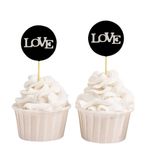 Darling Souvenir hediyelik eşya, Aşk Düğün cupcake Toppers, parti tatlı dekorasyonlar – Paket 20, Schwarz und Glitzer Silber, 5 cm