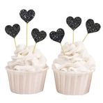 Darling Souvenir hediyelik eşya, bebek partisi-kalp-Form-Pasta-Kapak, doğum günü düğün parti-tatlı dekorasyonlar – Set 20, Glitter Schwarz, 35 x 35 cm