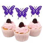 Darling Souvenir hediyelik eşya, kelebekler-pasta-Kapak, doğum günü düğün parti-tatlı dekorasyonlar – Set 20, Violett und Glitzer Silber, 5 x 45 cm