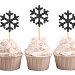 Darling Souvenir hediyelik eşya, Noel Kutlama kar tanesi cupcake Toppers, dekorasyon kış düğün Dessert – Paket 20, Glitter Schwarz, 4 cm