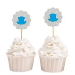Darling Souvenir hediyelik eşya, parlak, şapka form cupcake Toppers, düğün – Baby Shower Party Dessert dekorasyonlar – Paket 20, Blau und Glitzer Silber, 4 x 4 cm