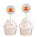 Darling Souvenir hediyelik eşya, parlak, şapka form cupcake Toppers, düğün – Baby Shower Party Dessert dekorasyonlar – Paket 20, Orange und Glitzer Silber, 4 x 4 cm
