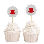Darling Souvenir hediyelik eşya, parlak, şapka form cupcake Toppers, düğün – Baby Shower Party Dessert dekorasyonlar – Paket 20, Red Glitter Silber, 4 x 4 cm