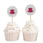 Darling Souvenir hediyelik eşya, parlak, şapka form cupcake Toppers, düğün – Baby Shower Party Dessert dekorasyonlar – Paket 20, Rosa und Glitzer Silber, 4 x 4 cm