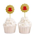 Darling Souvenir hediyelik eşya, parlak, şapka form cupcake Toppers, düğün – Baby Shower Party Dessert dekorasyonlar – Paket 20, Rot und Glitzer Gold, 4 x 4 cm