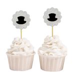 Darling Souvenir hediyelik eşya, parlak, şapka form cupcake Toppers, düğün – Baby Shower Party Dessert dekorasyonlar – Paket 20, Schwarz und Glitzer Silber, 4 x 4 cm