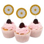 Darling Souvenir hediyelik eşya, parlak, yıldız Form cupcake Toppers, düğün – Baby Shower Party Dessert dekorasyonlar – Paket 20, Gelb und Glitzer Silber, 5 x 5 cm