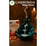 Darshan Amber Geri Akış Tütsüsü + Yaprak Şelale Seramik Tütsülük - Siyah - 1 Adet