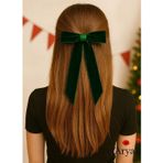Darya DD605 Zümrüt Yeşili Kadife Vintage Fiyonk Saç Tokası (10 cm) Yılbaşı