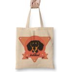 Daschshund Coleçao Raças Pug Köpek Bez Çanta Uzun Saplı - Açık Bej - 40 X 40