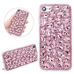 DasKAn iPhone 7/8/SE 2020 4.7 için Kız Kristal Elmas Kılıf El Yapımı Kadın Lüks Işıltılı Tam Mücevherli 3D Yapay Elmas Arka Kapak Çizilmez Darbeye Dayanıklı Koruyucu Telefon Cilt Kabuğu, Pembe