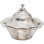 Data Store Kapaklı Zamak Şekerlik ve Lokumluk, Osmanlı Motifli Dekoratif Sunum Kabı, Kahve Yanı Şeker, Çikolata ve Şekerleme Için (Gümüş Grisi) - 0,18 kg
