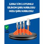 Datatek 120W Şarj Destekli 3’ü 1 Arada Çoklu Şarj Kablosu – 1.2 Metre - Lisinya