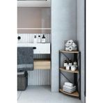 Datça 3 Raflı Metal Köşe Banyo Rafı Dekoratif Aksesuar Rafı Ceviz