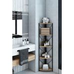 Datça 5 Raflı Metal Köşe Banyo Rafı Dekoratif Çok Amaçlı Raf Ceviz