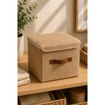 Dathcha Kapaklı Jüt Saklama Kutusu 25x25x25 cm Katlanabilir Dolap Düzenleyici Raf Organizer