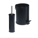 Davet Siyah Çelik Metal 3 Litre Pedallı Çöp Kovası Ve Wc Fırçası Seti Banyo Seti