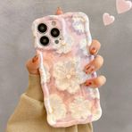 Dawnieee Kılıf Retro Flower Oil Painting Cep Telefonu Kılıfı iPhone 15 Pro 6.1" Kadınlar için Kılıf Dalgalı Çerçeve Şekli, Yumuşak Silikon Koruyucu Kılıf Darbeye Dayanıklı Tampon Kılıf Kapak Deseni 10