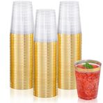 DaYammi 200 Paket Altın Plastik Bardaklar 10oz Şeffaf Plastik Bardaklar Altın Çerçeveli Tek Kullanımlık Şarap Bardakları Fantezi Tek Kullanımlık Parti Bardakları Düğün Bardakları İçme Bardakları