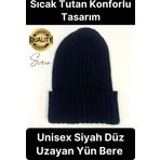 Dayanıklı Bere Unisex Örgü Kışlık Düz Renk Yumuşak Yün Soğuktan Koruyucu Şapka Katlamalı Dokuma