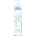 Dayanıklı Cam Biberon 250ML, Isıya ve Darbeye Dayanıklı, Mavi Veya Pembe Seçenekli - Ahşap - Bej