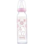 Dayanıklı Cam Biberon 250ML, Isıya ve Darbeye Dayanıklı, Pembe Renkli - Ahşap - Bej
