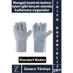 Dayanıklı Kaynak Yangın Mangal Tamir Iş Su Geçirmez Yüksek Isıya Dayanıklı Çok Amaçlı Deri Eldiven - 1 - Gri - XL