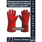 Dayanıklı Kaynak Yangın Mangal Tamir Iş Su Geçirmez Yüksek Isıya Dayanıklı Çok Amaçlı Deri Eldiven - 1 - Kırmızı - XL