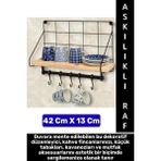 Dayanıklı Kolay Montaj Mutfak Kahve Köşesi Dolap Tezgah Üstü Düzenleyici Estetik Metal Askılıklı Raf - 42 x 13 cm