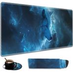 Dayanıklı Masa Mat ve Bardak Altlığı Şık Seti, Büyük Oyun Ofisi Mouse Pad 80 cm x 30 cm, Genişletilmiş Kaymaz Kauçuk Klavye Pedi, Dizüstü Bilgisayar ve Ev, Astral Kurt