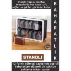 Dayanıklı Sert Plastik Şeffaf Kaplı Mutfak Çok Şık Modern Standlı Kaşıklı 12'Li Özel Baharatlık Seti