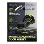 Daytex Baymax BX-12 S1 Çelik Burunlu Spor İş Ayakkabısı - Siyah/Neon Yeşil Tam Ortopedik ve Nefes Alan 3 Me