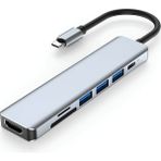 Daytona Ch-13 7In1 Type-C To 3*usb 3.0 4K Hd HDMI Sd Tf Kart Girişli Çevirici Adaptör - Gri