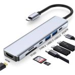 Daytona Ch-13/c Macbook Uyumlu 6ın1 Type-C To 2* USB 3.0 Sd Tf 4K Hd 1080P HDMI Pd Kart Okuyucu Çevirici Adaptör - Gri