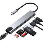 Daytona FC-55 Macbook Android Uyumlu Type-C to 2*USB 3.0 4K HDMI Ethernet RJ45 PD Çevirici Hub Adaptör 8in1 - Gri
