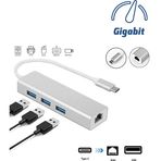 Daytona Fc05-G Macbook Uyumlu Type-C USB 3.1 to 3* 3.0 1000 Mbps Gigabit Ethernet Rj45 Çevirici Adaptör Gümüş