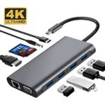Daytona FC09 Macbook Uyumlu Type-C To 4K 1080P Hd HDMI Ethernet RJ45 Pd Sd Kart 2* USB 3.0 VGA 8ın1 Çevirici Hub Adaptör