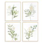 Dazzlewall 4 Adet Botanik Suluboya Çiçek Sanatsal Baskılar, Adaçayı Yeşili Bitkiler Duvar Sanatı Dekoru, Minimalist Yapraklar Yatak Odası Banyo Dekoru için Resim 20x25 cm Çerçevesiz