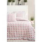 DB DANLA BALDİ Home Collection Çift Kişilik Nevresim Seti %100 Pamuklu Kalp Çizgili Süs Overloklu Fırfırlı