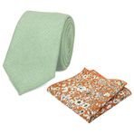 DB Dickie Bow Erkek Lüks Pamuk Karışımı Skinny Neck Tie & Pocket Square Set, Adaçayı Yeşili ve Turuncu Çiçek Deseni, Kravat Uzunluğu: 145 cm. Pocket Square: 23 cm x 23 cm, Adaçayı yeşili ve turuncu