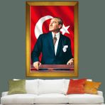 DB Sanat Türk Bayrağı Önünde Atatürk Tablo - 70 x 100 - Gold