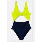 DB20097M SİYAH-NEON SARI ÖNÜ AÇIK FİYONKLU KAPLI MAYO