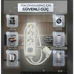 DC-ELEKTRO Viko Multi-Let 3 Lü (1-15 Metre Arası) 3x2.5 Anahtarlı Çocuk Korumali % Yüz Tam Bakır Ttr Kablolu Uzatma Seyyar (Markanin Özel Üretimi Orijinal Tse Fişli Bakir Kablolu) - Beyaz - 8 METRE
