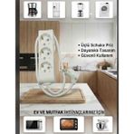 DC-ELEKTRO Viko Multi-Let 3 Lü (1-15 Metre Arası) Çocuk Korumali 3x2.5 % Yüz Tam Bakır Ttr Kablolu Uzatma Seyyar (Markanin Özel Üretimi Orijinal Tse Fişli Bakir Kablolu) - Beyaz - 8 METRE