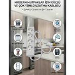 DC-ELEKTRO Viko Multi-Let 4 Lü (1-15 Metre Arası) Çocuk Korumali 3x2.5 % Yüz Tam Bakır Ttr Kablolu Uzatma Seyyar (Markanin Özel Üretimi Orijinal Tse Fişli Bakir Kablolu) - Beyaz - 10 METRE