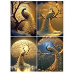 DCIDBEI 30 x 40 cm 4 adet elmas boyama, altın tavus kuşu, yetişkin elmas boyama resimleri, peri kuşu, elmas nakış, hayvanlar, el sanatları seti, çocuklar, hediye, kız kardeş partisi || ağaçta tavus kuşu