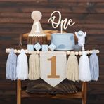 DCJHFJ Erkek bebek 1st doğum günü partisi süslemeleri el yapımı püskül çelenk mama sandalyesi 1st doğum günü sandalyesi afiş