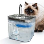 Dcpshtry Kitty Su Çeşmesi, 2,6 L / 86 oz Pet Su Sebili, Şeffaf Tanklı, 304 Paslanmaz Çelik Musluk ve Kapak, İçerideki Kediler İçin