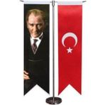 d&d Plus Türk Bayrağı ve Atatürk Masa Bayrağı Saten Kumaş 2 Parça Takım